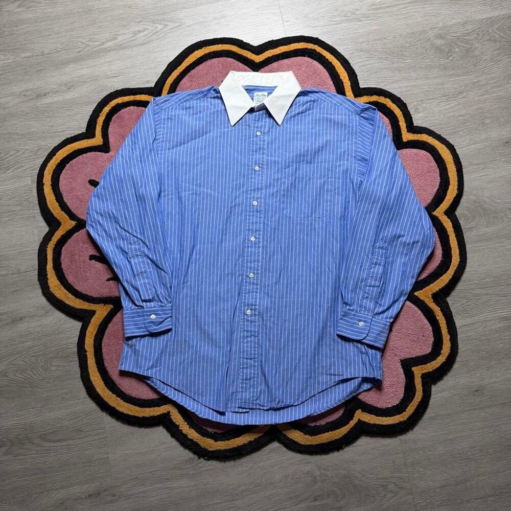 Brooks Brothers Relaxed Fit Striped Oxford Shirt 15 1/2 Medium Blue White